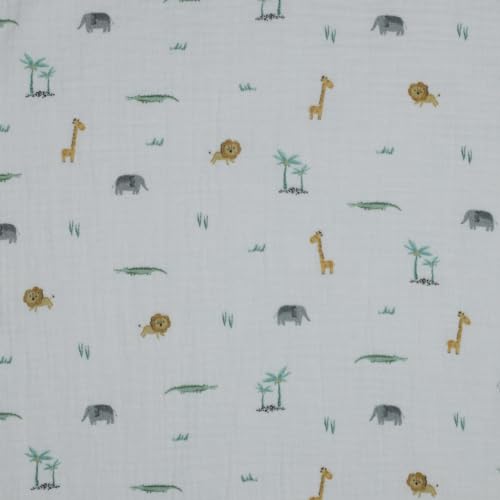 Stoff Meterware Löwe Giraffen Elefanten Musselin - 1 Meter, Baby, Kinder, Safari, Afrika, Hose, Kleid, Kuscheldecke, Pucktuch, Bettwäsche, Deko von Hans-Textil-Shop