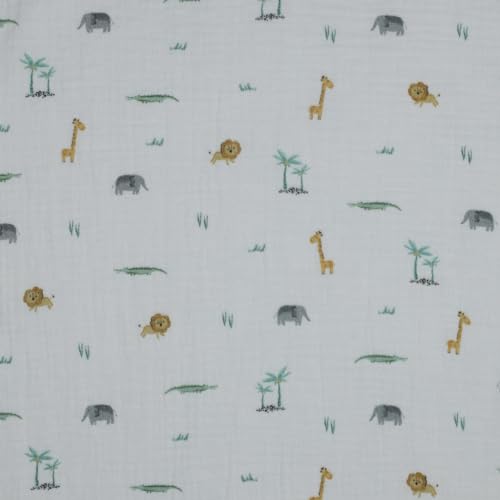 Stoff Meterware Löwe Giraffen Elefanten Musselin - 1 Meter, Baby, Kinder, Safari, Afrika, Hose, Kleid, Kuscheldecke, Pucktuch, Bettwäsche, Deko Stoff Meterware Löwe Giraffen Elefanten Musselin - 1 Meter, Baby, Kinder, Safari, Afrika, Hose, Kleid, Kuscheldecke, Pucktuch, Bettwäsche, Deko von Hans-Textil-Shop