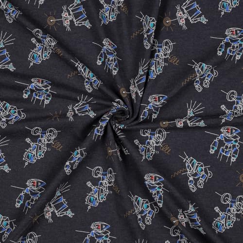 Stoff Meterware Roboter Indigo Blau Meliert Jersey - 1 Meter, Kinder, Jungs, Kleidung, T-Shirt, Hose, Beanie, Loop Stoff Meterware Roboter Indigo Blau Meliert Jersey - 1 Meter, Kinder, Jungs, Kleidung, T-Shirt, Hose, Beanie, Loop von Hans-Textil-Shop