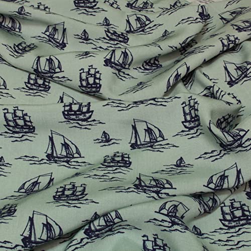 Stoff Meterware Segelschiffe Mint Viskose - 1 Meter, Meer, Ozean, Maritim, Bekleidung, Bluse, Deko, Nähen, DIY von Hans-Textil-Shop