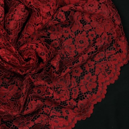 Stoff Meterware Spitze Blumen Polyester - 1 Meter, Damen, Kleider, Röcke, Dirndl, Schürzen, Deko, Damen, Kinder, Mädchen, Nähen (Bordeaux) von Hans-Textil-Shop