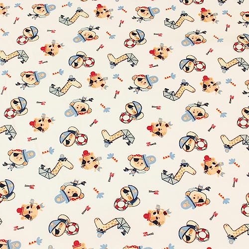 Kinderstoff Baumwolle Meterware 150 cm – Piraten Tiere Motiv auf Ecru – Baumwollstoff schadstoffgeprüft – Stoff für Kinderkleidung, Bettwäsche, Kissen & Deko von Hans-Textil-Shop