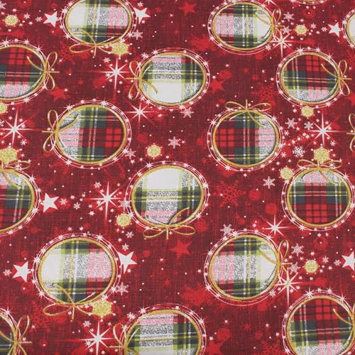 Weihnachtsstoff Meterware Weihnachtskugeln Karo – Stoff 280 cm breit – Baumwolle Polyester Mischgewebe – festlicher Dekostoff für Tischdecken, Vorhänge & Kissen von Hans-Textil-Shop