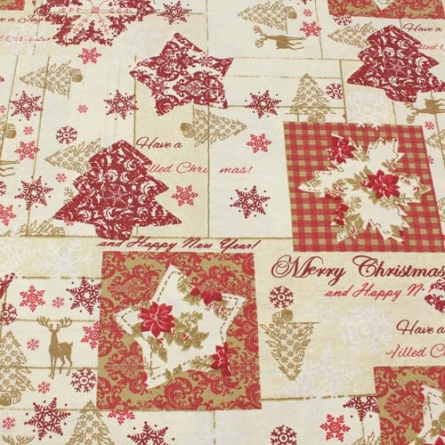 Weihnachtsstoff Meterware Sterne Hirsch Tannenbaum – Stoff 280 cm breit – Baumwolle Polyester Mischgewebe – festlich, pflegeleicht & bügelfest von Hans-Textil-Shop