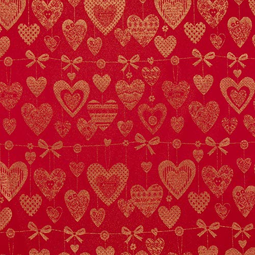 Stoff Meterware Weihnachten Winter Christmas Mischgewebe - 1 Meter, Vorhänge, Tischdecken, Tischläufer, Kissen, Deko (Herzen Schleifen Gold Rot Lurex) von Hans-Textil-Shop