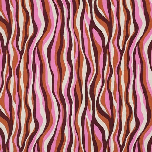 Stoff Meterware bunte Welle Viskose - 1 Meter, Damen, Bekleidung, Hose, Bluse, Shirt, Kleid, Rock, Accessoires, Deko, Animal Skin, Tiger, Streifen (Orange/Rosa/Weiß) von Hans-Textil-Shop