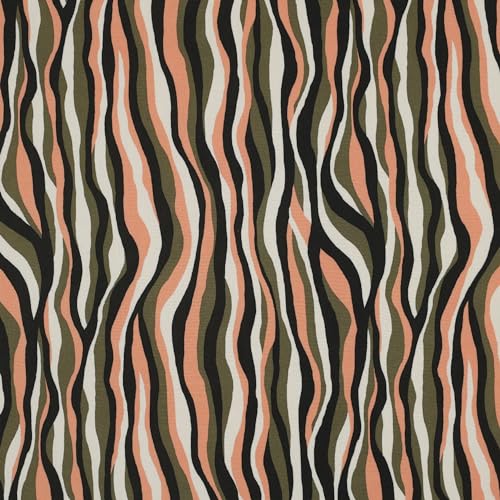 Stoff Meterware bunte Wellle Viskose - 1 Meter, Damen, Bekleidung, Hose, Bluse, Shirt, Kleid, Rock, Accessoires, Deko, Animal Skin, Tiger, Streifen (Grün/Apricot/Weiß) von Hans-Textil-Shop