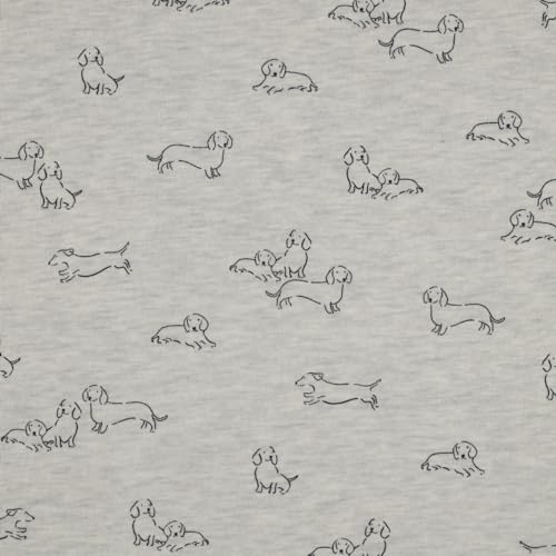 Sweat Stoff Meterware Kinder Hunde – Grau Meliert mit süßen Dackeln & Welpen, 140 cm breit, 60% Baumwolle 40% Polyester, weich & pflegeleicht, ideal für Pullis, Hoodies, Hosen & Accessoires von Hans-Textil-Shop