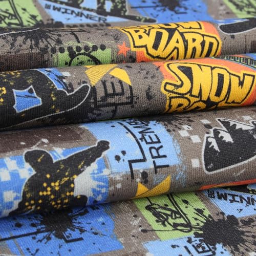 Sweat Stoff Meterware Snowboard Winter – Kinderstoff Grau mit Snowboard-Motiven, 150 cm breit, 80% Baumwolle 20% Polyester, weich & warm, pflegeleicht & schadstoffgeprüft für Bekleidung & Deko von Hans-Textil-Shop