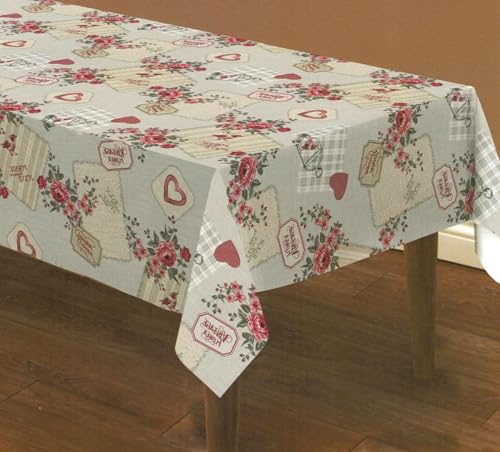 Wachstuch Tischdecken Meterware PVC 140 cm - 1 Meter, Wachstischdecke, Gartentischdecke, Outdoor, Garten, Wasserabweisend, Abwaschbar, Wetterfest (Vintage Flower Blumen Herzen) von Hans-Textil-Shop