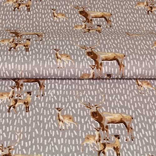 Weihnachts Stoff Hirsch Grau – Baumwollstoff Meterware 140 cm, Hirschstoff Weihnachten Grau, Landhaus & Deko Stoff für Tischdecken & Kissen von Hans-Textil-Shop