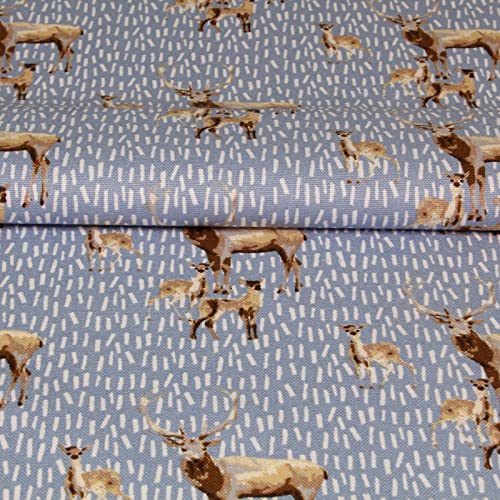 Weihnachts Stoff Hirsch Hellblau – Baumwollstoff Meterware 140 cm, Hirschstoff Weihnachten Hellblau, Landhaus & Deko Stoff für Tischdecken & Kissen von Hans-Textil-Shop