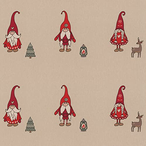 Weihnachtsstoff Meterware Wichtel groß – Stoff 140 cm breit Baumwolle Polyester – festlicher Dekostoff mit 36 cm Wichteln im Rapport 64 cm – pflegeleicht von Hans-Textil-Shop