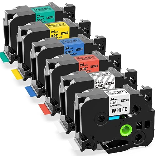 Hanseo Ersatz TZe 24mm Schriftbänder kompatibel mit Brother P-touch Bänder TZe-251 TZ-151 TZ-451 TZ-551 TZ-651 TZ-751, für Brother Beschriftungsgerät P-touch Cube und PT-D600VP PT-P700, 6 Farben von Hanseo