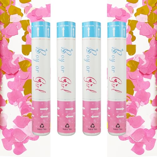 Hanwin Konfettikanon 4 Stück, blaues gender reveal konfettikanone biologisch abbaubar, Konfettikanon-Geschlechtsoffenbarung für Geschlechtsoffenbarungsparty für Mädchen (Pink) von Hanwin
