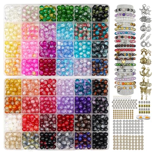 Hanyoung Glasperlen für Schmuckherstellung, 8 mm, 48 Farben (Craquelé-Farbe) von Hanyoung