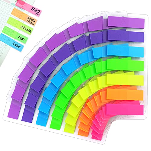 Hanyousheng Klebezettel, Haftnotizen, 1120 Stücke Haftmarker Film, Textstreifen, Mini Haftstreifen, Klebemarkierungen, Index Tabs, zum Lesen von Notizen, Bücher, 7 Farben, mit Aufbewahrungstasche von Hanyousheng