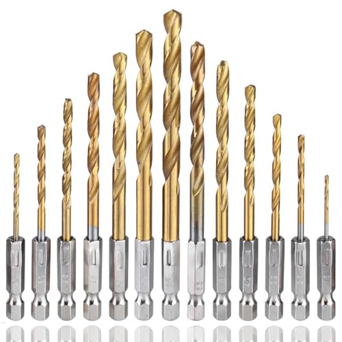 HaoTrade 13 Stück 1/4"Sechskantschaft Titan Bohrerset, HSS Spiralbohrer Set, 1,5-6,5 mm Schnellarbeitsstahl Bohrer, Titanbeschichtetes Metallbohrer Set für Holz, Edelstahl, Metall, Kunststoff, Alumini HaoTrade 13 Stück 1/4"Sechskantschaft Titan Bohrerset, HSS Spiralbohrer Set, 1,5-6,5 mm Schnellarbeitsstahl Bohrer, Titanbeschichtetes Metallbohrer Set für Holz, Edelstahl, Metall, Kunststoff, Alumini von HaoTrade
