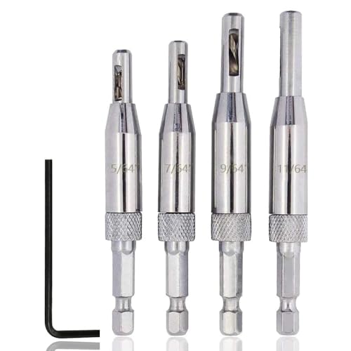 HaoTrade 4 Stück HSS Scharnierbohrer, Selbstzentrierende Scharnierbohrer-Bits, Zentrierbohrer Satz, Center Bohrer Set mit Inbusschlüssel für Holzbearbeitung, Verstellbare Türfensterbohrer von HaoTrade