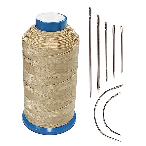 Haobase Bonded Nylon Sewing Thread 1500 Yard T70#69 für Leder, Tasche, Schuhe, Leinwand, Polsterung mit Nähnadeln Kit (Beige) von Haobase