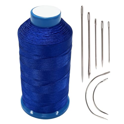 Haobase Bonded Nylon Sewing Thread 1500 Yard T70#69 für Leder, Tasche, Schuhe, Leinwand, Polsterung mit Nähnadeln Kit (Blau) von Haobase