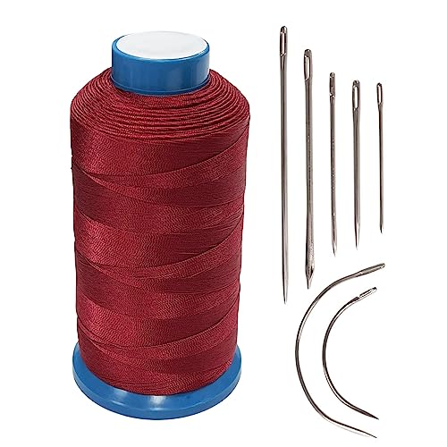 Haobase Bonded Nylon Sewing Thread 1500 Yard T70#69 für Leder, Tasche, Schuhe, Leinwand, Polsterung mit Nähnadeln Kit (Rot) von Haobase