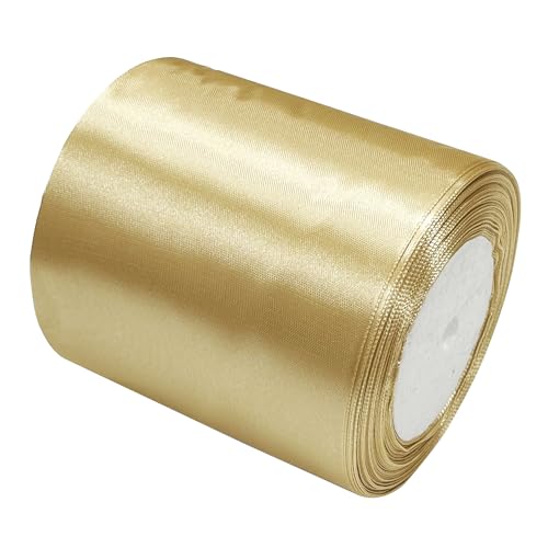 Haobase Satinband, 100mm × 22m Doppelseitiges Polyester Geschenk Geschenkband zum Basteln Weihnachten Valentinstag Sträuße DIY Nähen Projekt Kuchen Hochzeit Party Dekoration (Gold) von Haobase