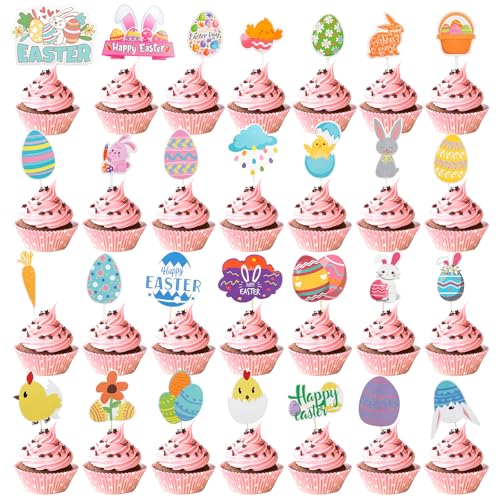 28 Stück Easter Cupcake Toppers, Ostern Tortendeko Hase Cupcake Toppers, Ostereiersuche Topper mit Klebepunkt, Bunte Dekoration Osterfest, Cupcake-Picker für Ostern für Mottopartys zu Ostern 28 Stück Easter Cupcake Toppers, Ostern Tortendeko Hase Cupcake Toppers, Ostereiersuche Topper mit Klebepunkt, Bunte Dekoration Osterfest, Cupcake-Picker für Ostern für Mottopartys zu Ostern von Haocjanc