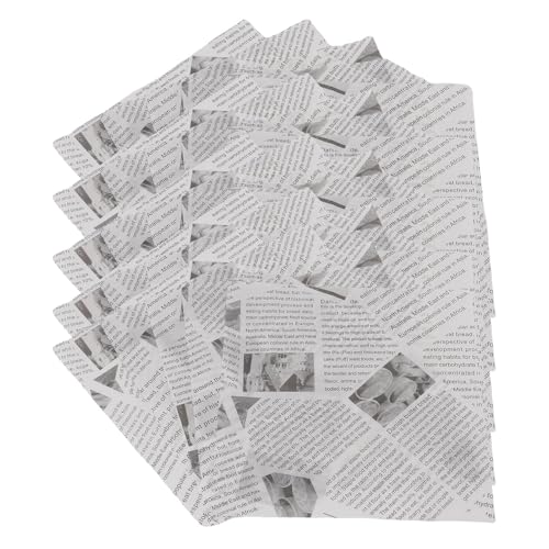 Haofy 100 Stück Fettdichtes und Hitzebeständiges Geschenkpapier, Einlage Zum Braten und Backen von Lebensmitteln für den Außenbereich, Partys und (Weißer Zeitungsdruck) von Haofy