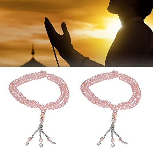 Haofy 2pcs Muslim Tasbih 99 Rosenkranzperlen Islam Gebet Misbaha Emulation Kristall Achat Harz Perlen Islamische Anbetungszeremonie Religiös Eid Ramadan Gegenwart Gebet Accessoire (PINK) von Haofy
