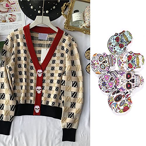 Haofy 50pcs Hölzerne Schädelknöpfe DIY Bastelanschläge für Kleidung Dekoration Accessoires für Handgefertigte Button -Gemälde für (Gemischt 2) von Haofy