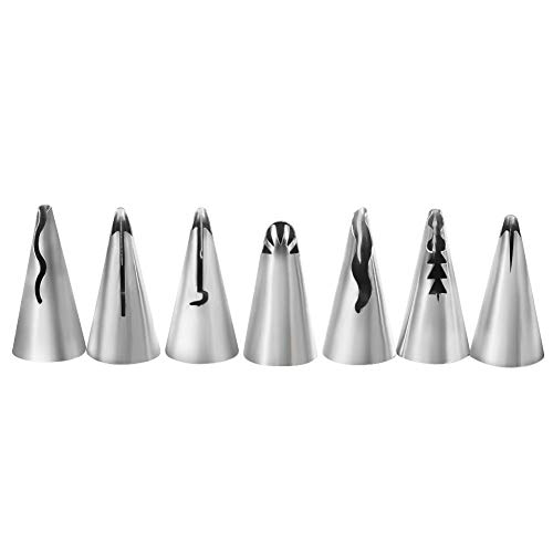 Haofy Cake Piping Tips, 7 Stück Edelstahl Kuchen Icing Piping Düsen mit Blütenblatt Öffnung, Küchenkuchen Dekorationszubehör für Backen und Home Baking Haofy Cake Piping Tips, 7 Stück Edelstahl Kuchen Icing Piping Düsen mit Blütenblatt Öffnung, Küchenkuchen Dekorationszubehör für Backen und Home Baking von Haofy