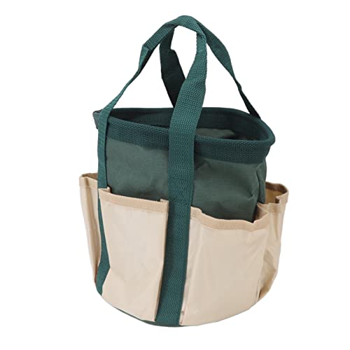 Haofy Gartenwerkzeugtasche, Runde Gartenwerkzeugtasche mit 6 Taschen, Oxford-Stoff, Gartenwerkzeug-Aufbewahrungstasche für Männer und Frauen Gardene (Grün mit cremefarbener Farbe) von Haofy