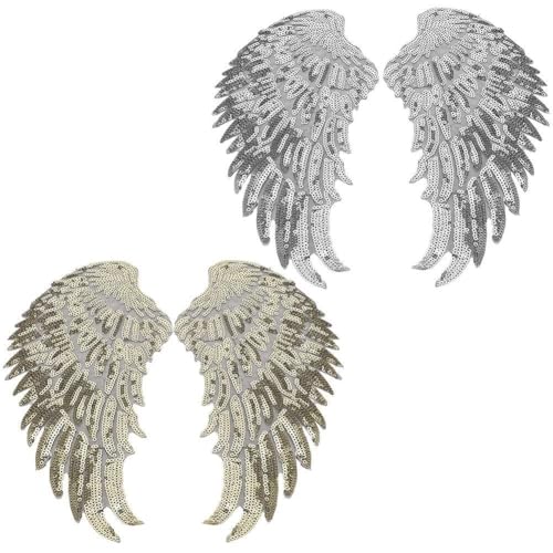 Haofy Gestickte Flügeldekorationen, 2 Paar Pailletten Angel Iron auf Flecken, DIY für Kleidung mit Weihnachtsfest Valentinstag Thanksgiving -Geburtstag Mütter Väter Großmütter Tag Geschenke, von Haofy