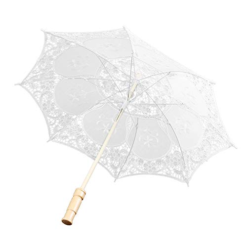 Haofy Hochzeitsschirm West Braut Spitze Regenschirm Sonnenschirm Bankett Bühnenfotografie Prop Hochzeitszubehör Lady Kostüm(Weiß L Größe) von Haofy