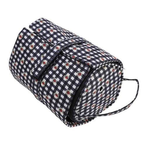 Haofy Kleiner Garnbag 600d Oxford Stoffblüte Muster Multi-Grid-Organizer Häkelhaken und Garneimer Abnehmbares Design und Tragbares Griff für Handwerker, (Schwarz-weiß kariert) von Haofy