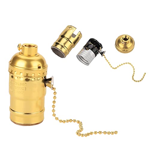 Haofy Lampenbuchse, Pull -Kettenschalter Vintage E27 -Lichthalter mit Aluminium für Tischstöberlampen Ersatz Beleuchtung, Tragbarer Retro (Gold) von Haofy