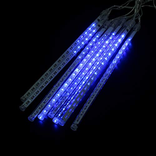 Haofy Meteorschauer-Regenlichter, Blaue Meteorlichter, LED-Lichterketten für Fallenden Regen, 8Pcs / Set 30cm Meteor Rain Tube Lights 144 LED, für Weihnachtsbaum Jäten Terrassendekoration(EU-Blau) von Haofy
