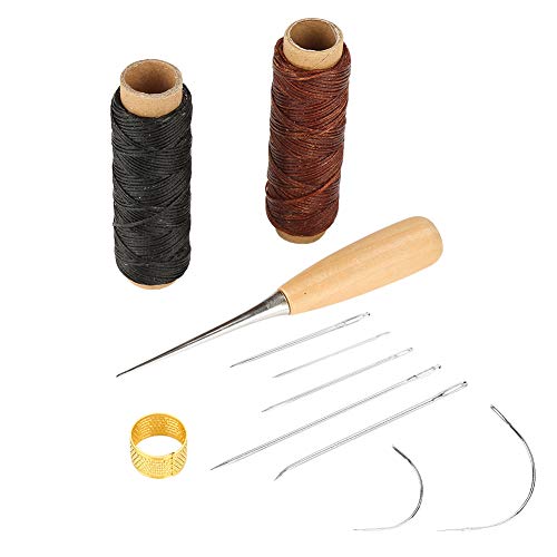 Haofy Nähkit, 11pcs Handnadeln, 2 50 M Gewachste Gewinde, Nähwäsche, Fingerhutring, DIY -Schuhe -Tasche Reparatur mit Geraden Geschwungenen Nadeln für Lederprodukte von Haofy