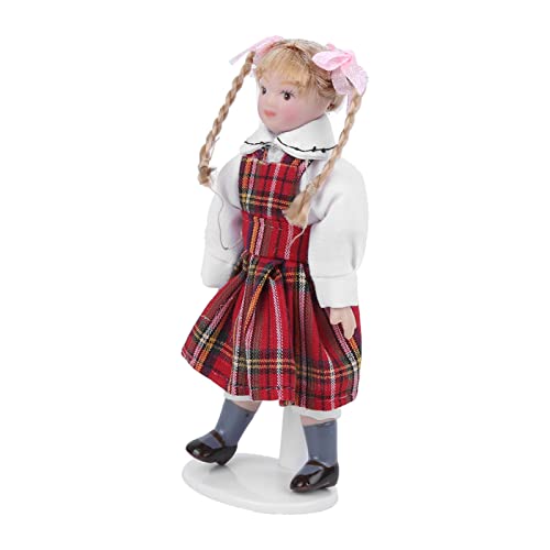 Haofy Porzellan Long Braid Red Dress Dollhouse Puppenmodell, Wunderschön Gefertigte Miniatur -Keramikpuppe für, Ideal für die Verleihung des Lebensbebendabens zu Puppenhäusern, 11 cm Größe für von Haofy