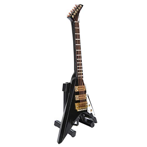 Haofy Realistisches Gitarren-Miniaturmodell, Exquisite Handgefertigte Hölzerne E-Gitarrenpuppenhaus-Ornament mit Stand and Case, für Wohnkultur oder Puppen von Haofy