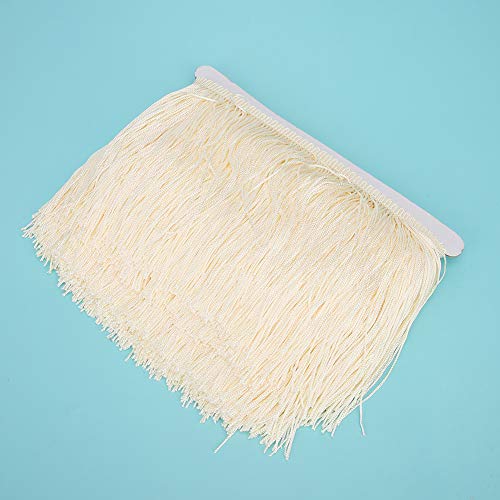 Long Fringe Quaste Lace Trim Ribbon Sew Bühnen Kostümbekleidung 10YD 14 Cm Beige für Festival Karneval (Beige) von Haofy