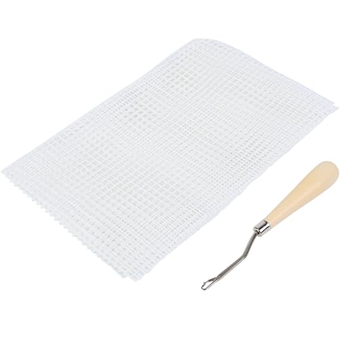 Teppich Haken Mesh Teppich Haken Mesh Leinwand Haken Teppich Machen Teppich Teppich DIY Blatt für Stickerei Kreuz Handwerk Dekoration (Gitter Tuch 50cm + Holzgriff häkeln) von Haofy