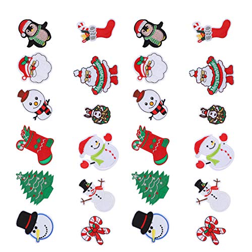Weihnachtsflecken, Stickstoffaufkleber Santa Claus Snowman Bügelfleck mit Einzigartigem Design, 24 -pcs -Nähmaterial für Kleidung, Jacken, Rucksäcke, Urlaubsdekoration, Easy von Haofy