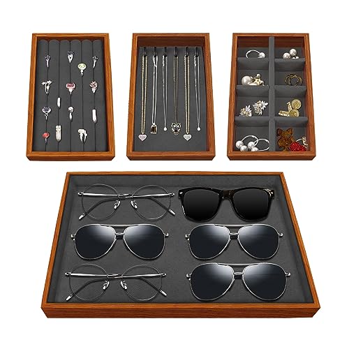 1 Set flache Schmuckschubladenorganizer aus Holz, stapelbare Schmuck-Organizer, große Schmuck-Organizer und Aufbewahrung, Schmuckhalter für Kommode (gelbbraun) von Haohai