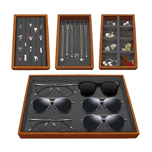 1 Set Holz flach Schmuck Schublade Organizer, stapelbare Schmuck Organizer Tabletts, große Schmuck Organizer und Aufbewahrung, Schmuck Halter Organizer Ständer für Kommode (gelb-braun) von Haohai