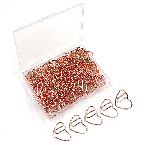 Büroklammern, niedlich, herzförmige Büroklammern, Metall, kleine Büroklammern, Lesezeichen, Dokumente, Organisierungsklammer für Schule, Büro, Roségold, 100 Stück von Haohai