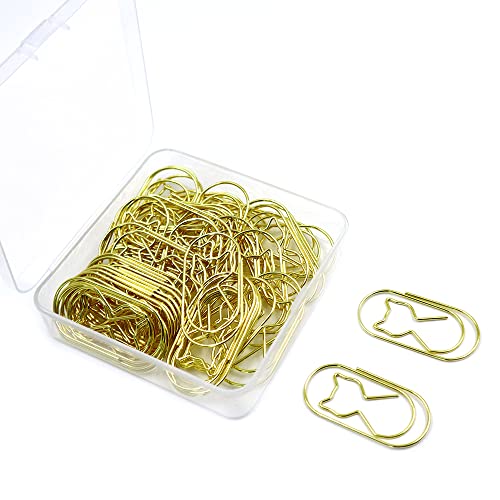 50 Stück Büroklammern Katze, Büroklammern, lustige büroklammern, für Lesezeichen Büro Schule Notebook, Metall Paper Clips Lesezeichen (Gold) von Haohai