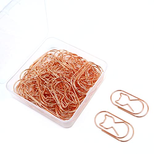 Haohai Büroklammern mit Katze, Büro, Schule, Zuhause, Schreibtisch-Organizer (Roségold, Metall, 25 mm x 50 mm), 50 Stück von Haohai