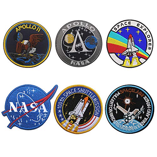 6 Stück NASA Aufnäher, NASA Patches, Kombination Klett NASA Gestickte Aufnäher für Rucksäcke Caps Hüte Taschen Sammlung von Haohai